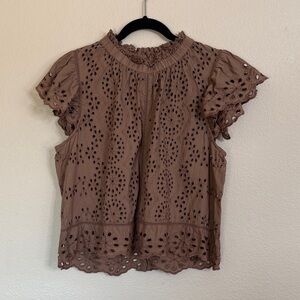 Jennifer + Grace brown eyelet high neck top women’s large